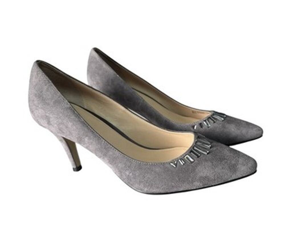 Cole Haan Womens Gray Suede Leather Pumps Jeweled Pointed Toe Heels Shoes Sz 7B